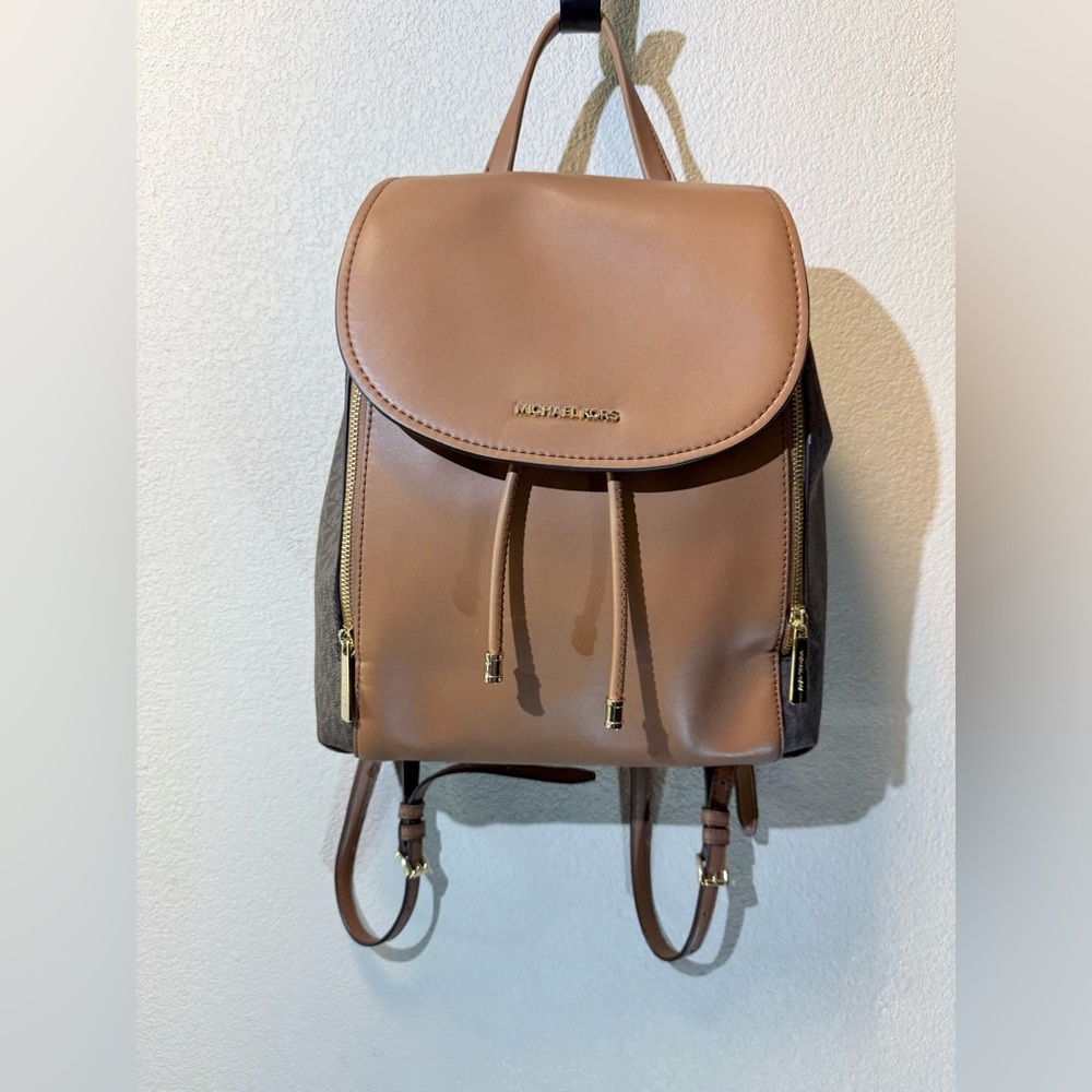 Michael Kors Brown and Tan Backpack with Gold Details